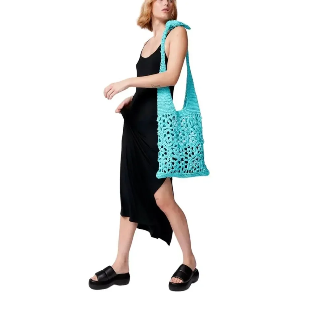 Urban Outfitters Monaco Blue Raffia Hobo Beach Vacation Bohemian Style Bag NWT
